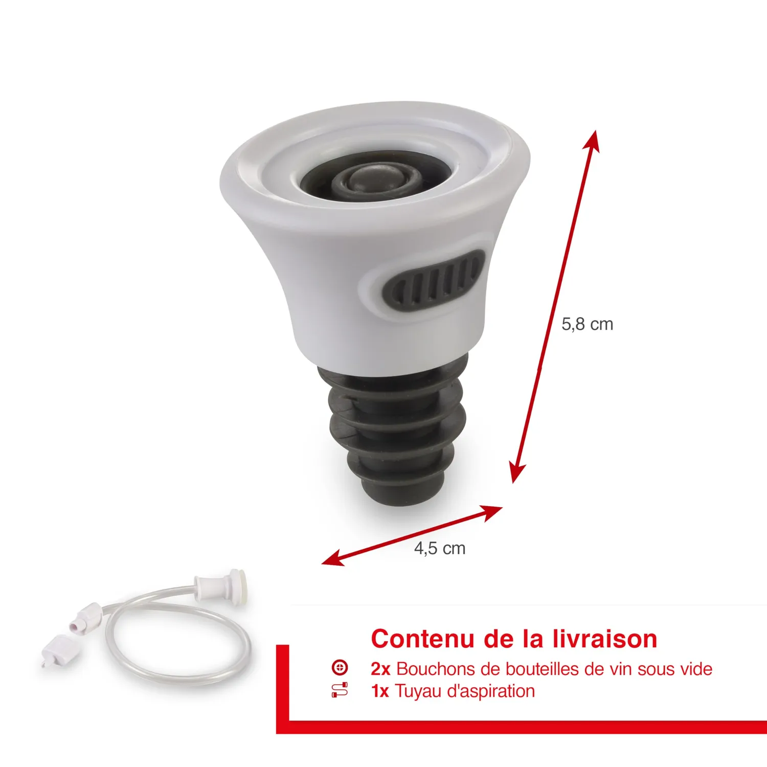 Solis bouchons vin sous vide lot de 2 avec tuyau