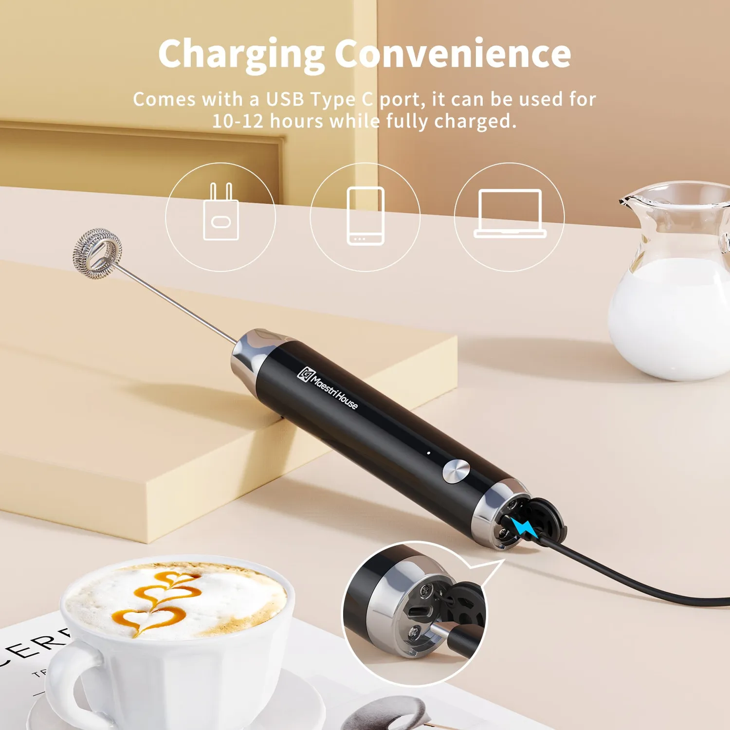Maestri House LunaFro mousseur lait électrique USB-C