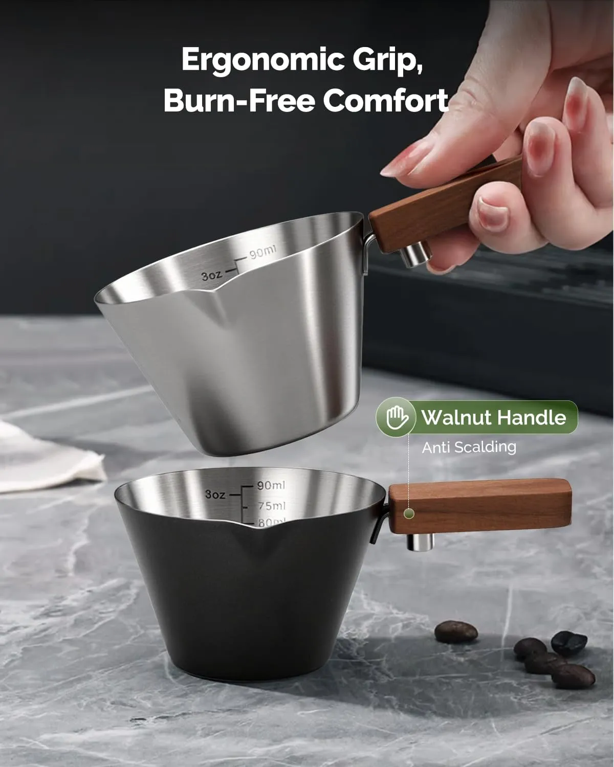 Maestri House tasse doseuse espresso inox noir 90ml noyer