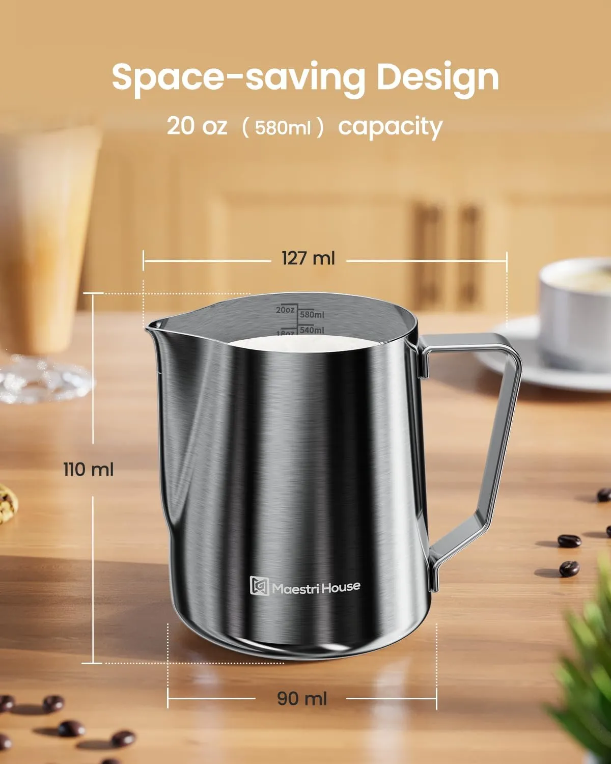 Maestri House pichet lait inox 600 ml stylo latte art