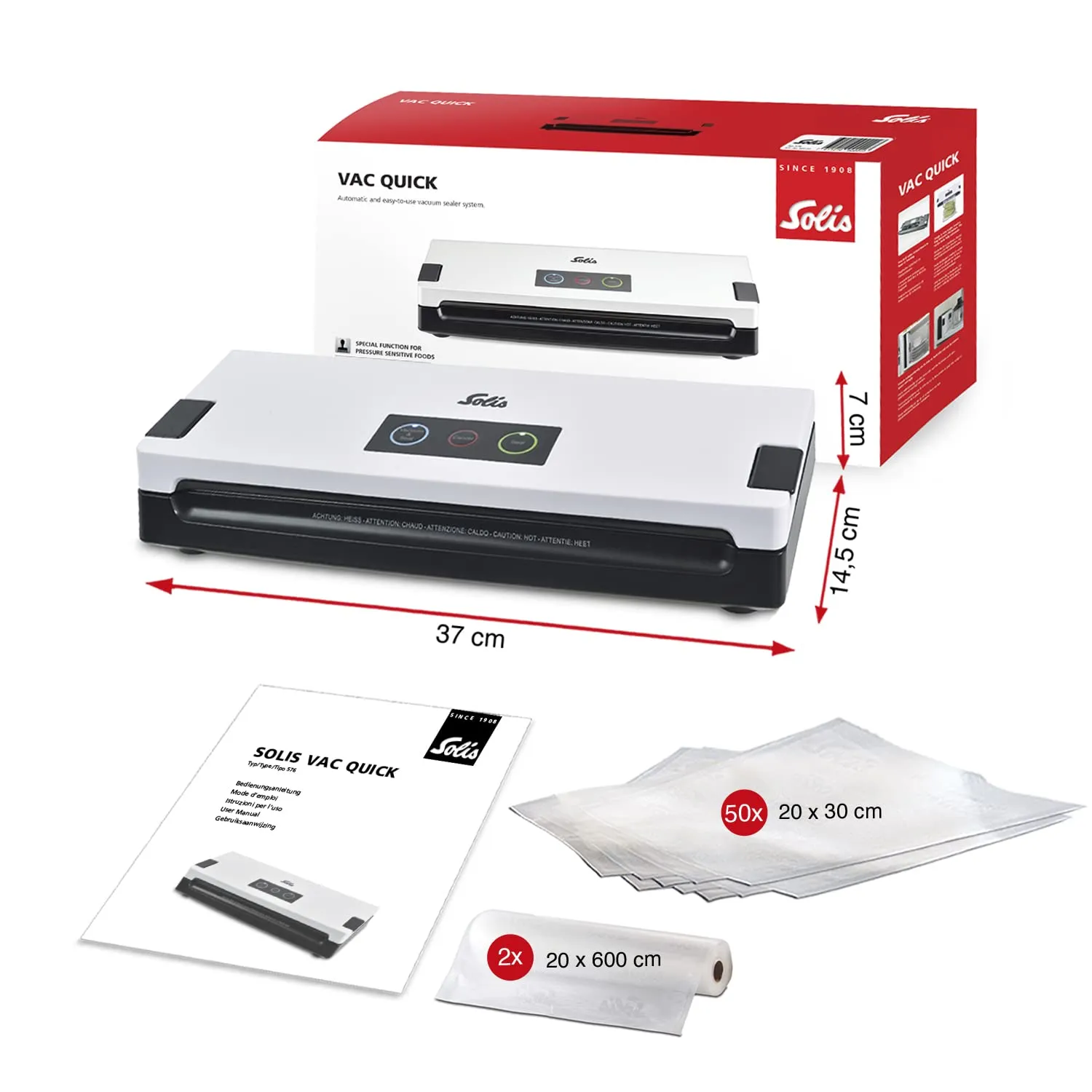 Solis Vac Quick 576 machine sous vide grise + rouleaux