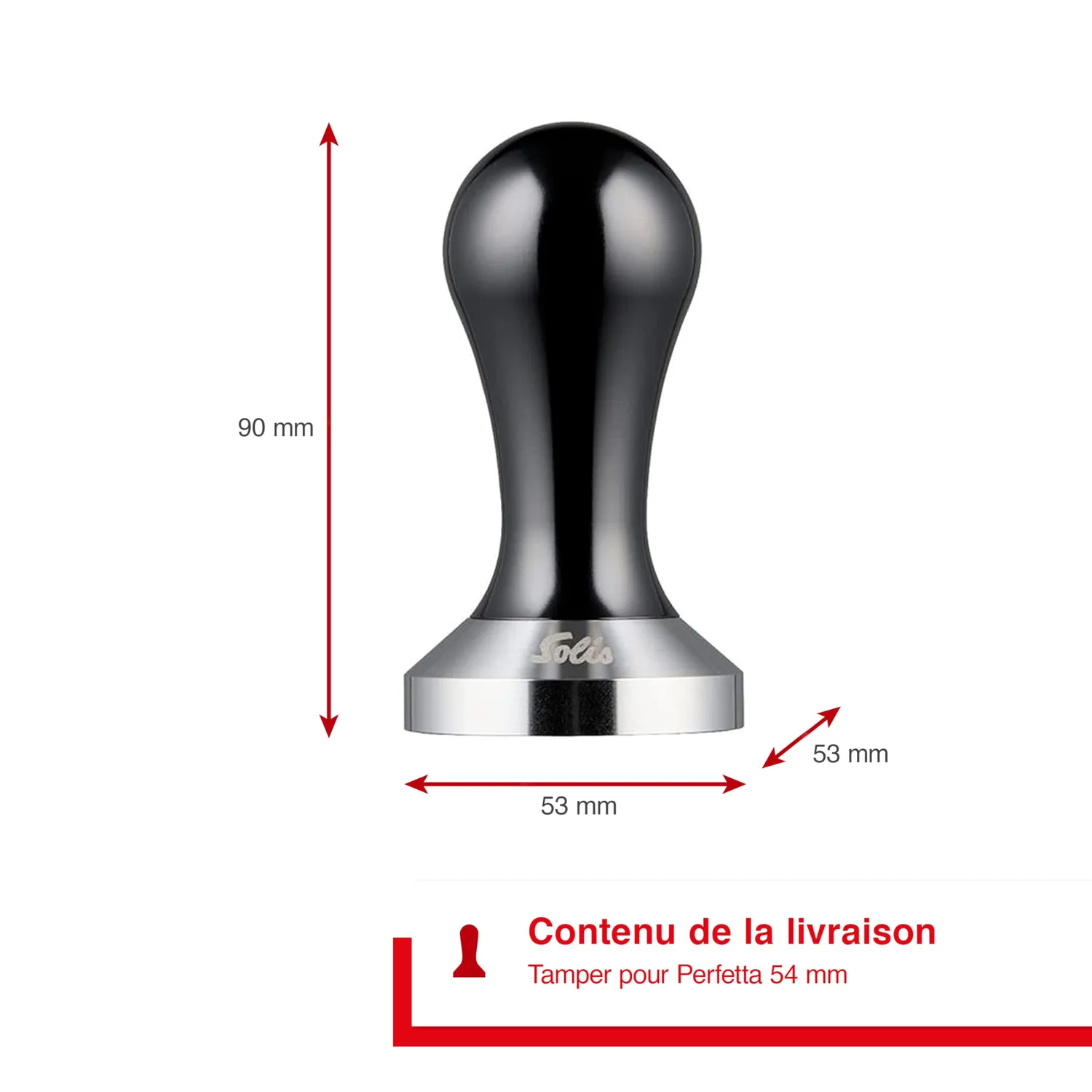 Solis Tamper café 54 mm acier inoxydable chromé