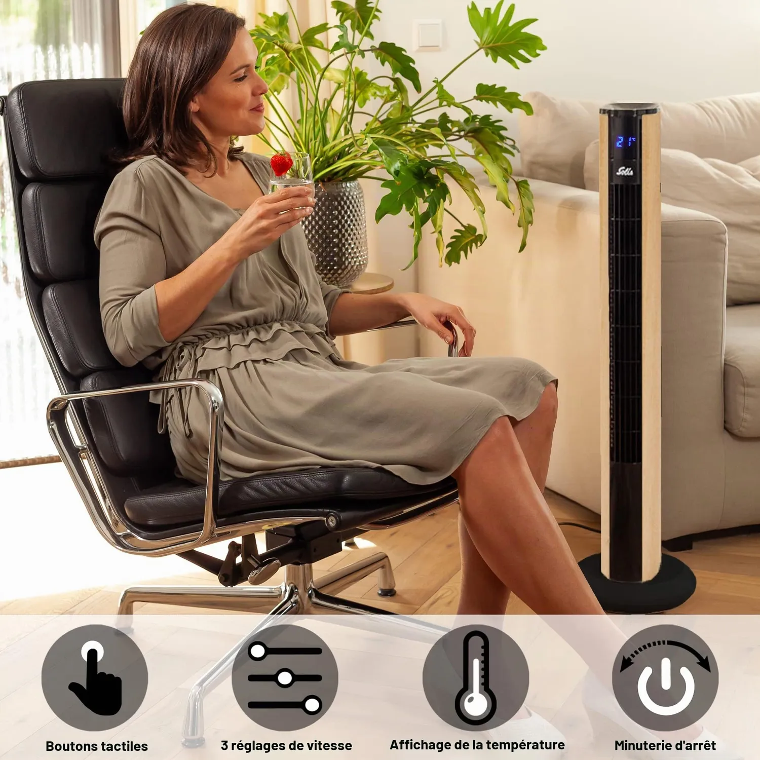 Solis Easy Breezy 757 ventilateur tour 96 cm effet bois