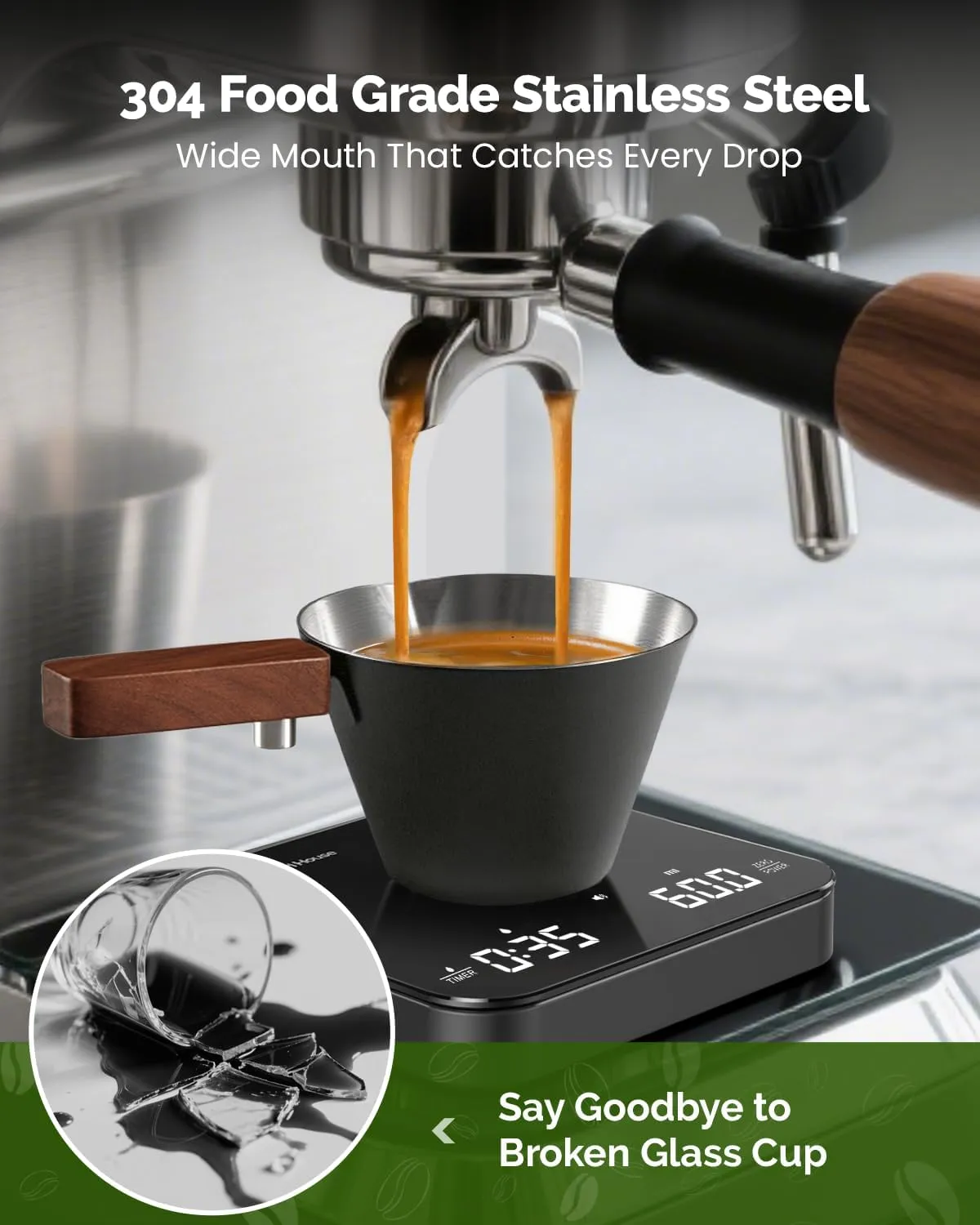 Maestri House tasse doseuse espresso inox noir 90ml noyer