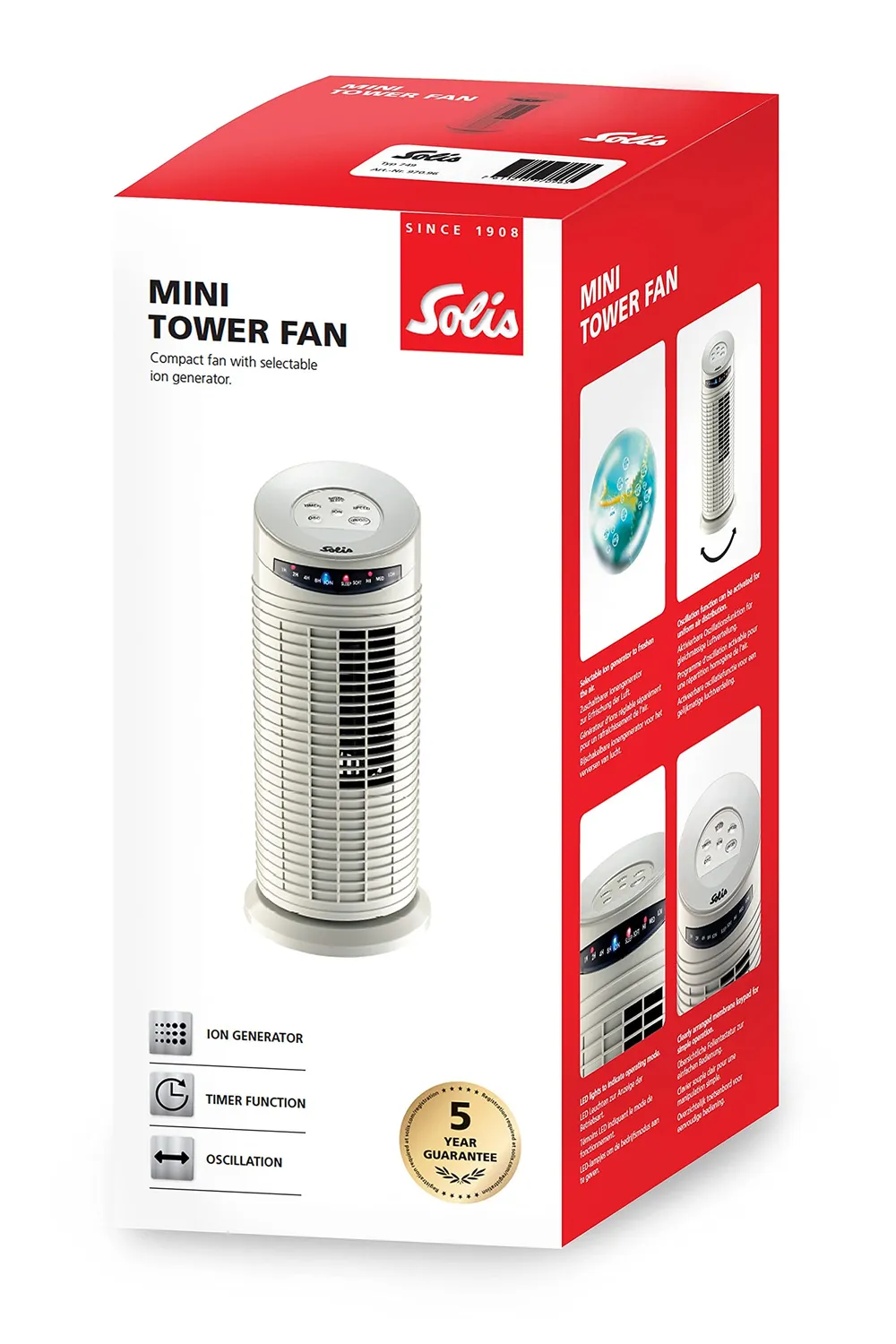Solis 749 ventilateur tour 38 cm ioniseur champagne