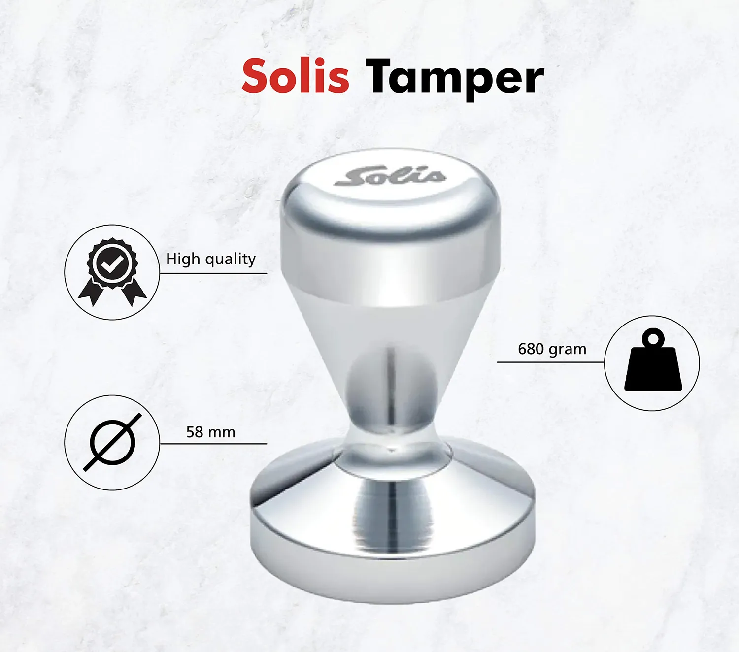 Solis 58 mm tamper presse café inox 680 g