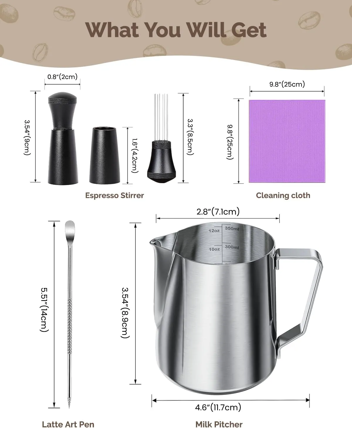Maestri House kit expresso 4 pièces pichet inox WDT