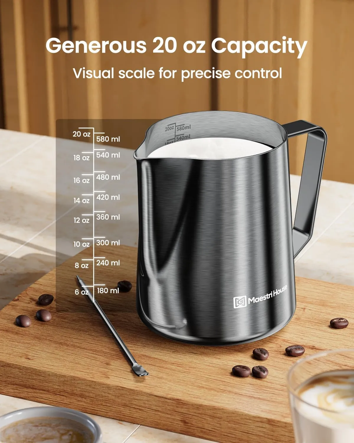 Maestri House pichet lait inox 600 ml stylo latte art