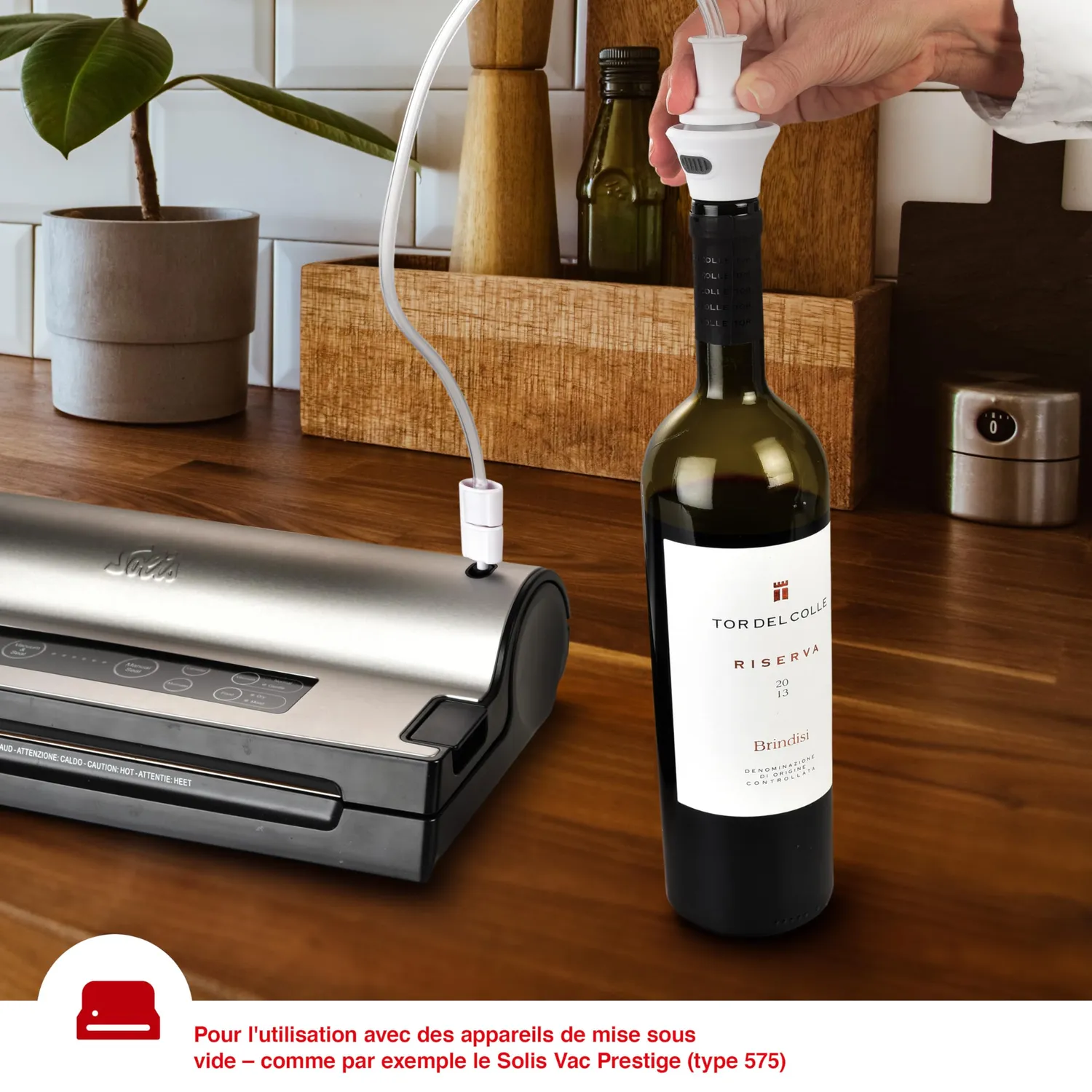 Solis bouchons vin sous vide lot de 2 avec tuyau
