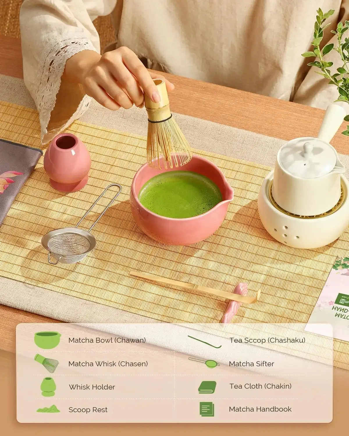 Maestri House MHMS01 kit matcha 7 pièces rose bambou