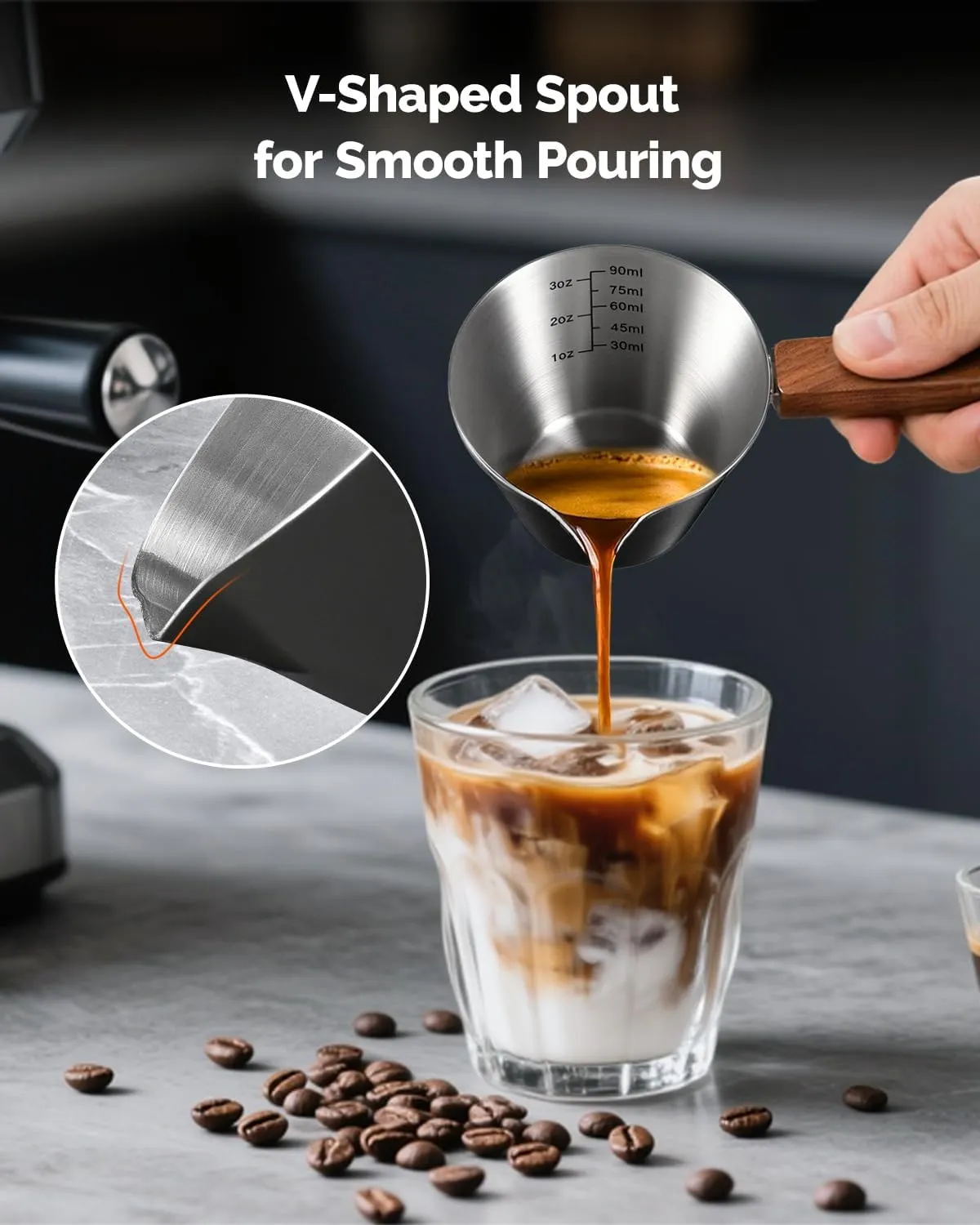 Maestri House tasse doseuse espresso inox noir 90ml noyer