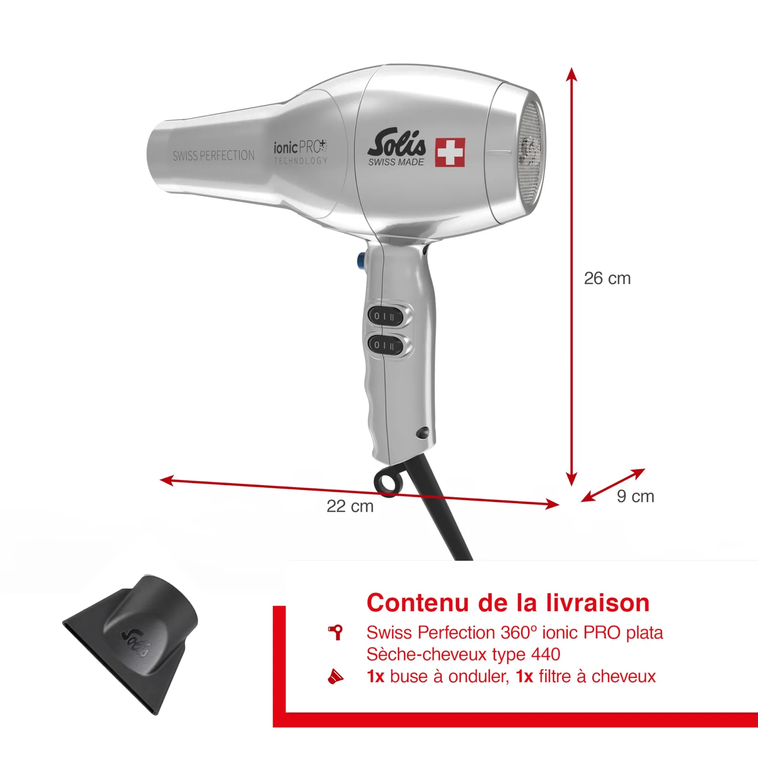 Solis Swiss Perfection 440 sèche-cheveux argent ionique