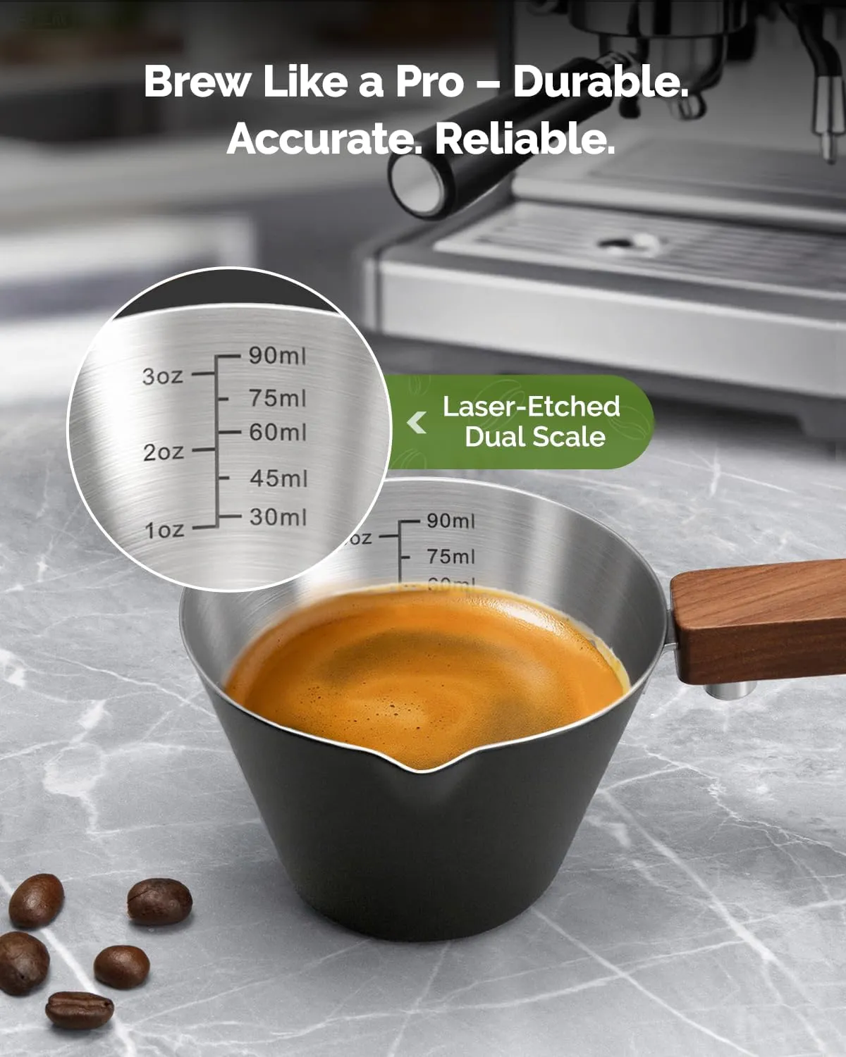 Maestri House tasse doseuse espresso inox noir 90ml noyer