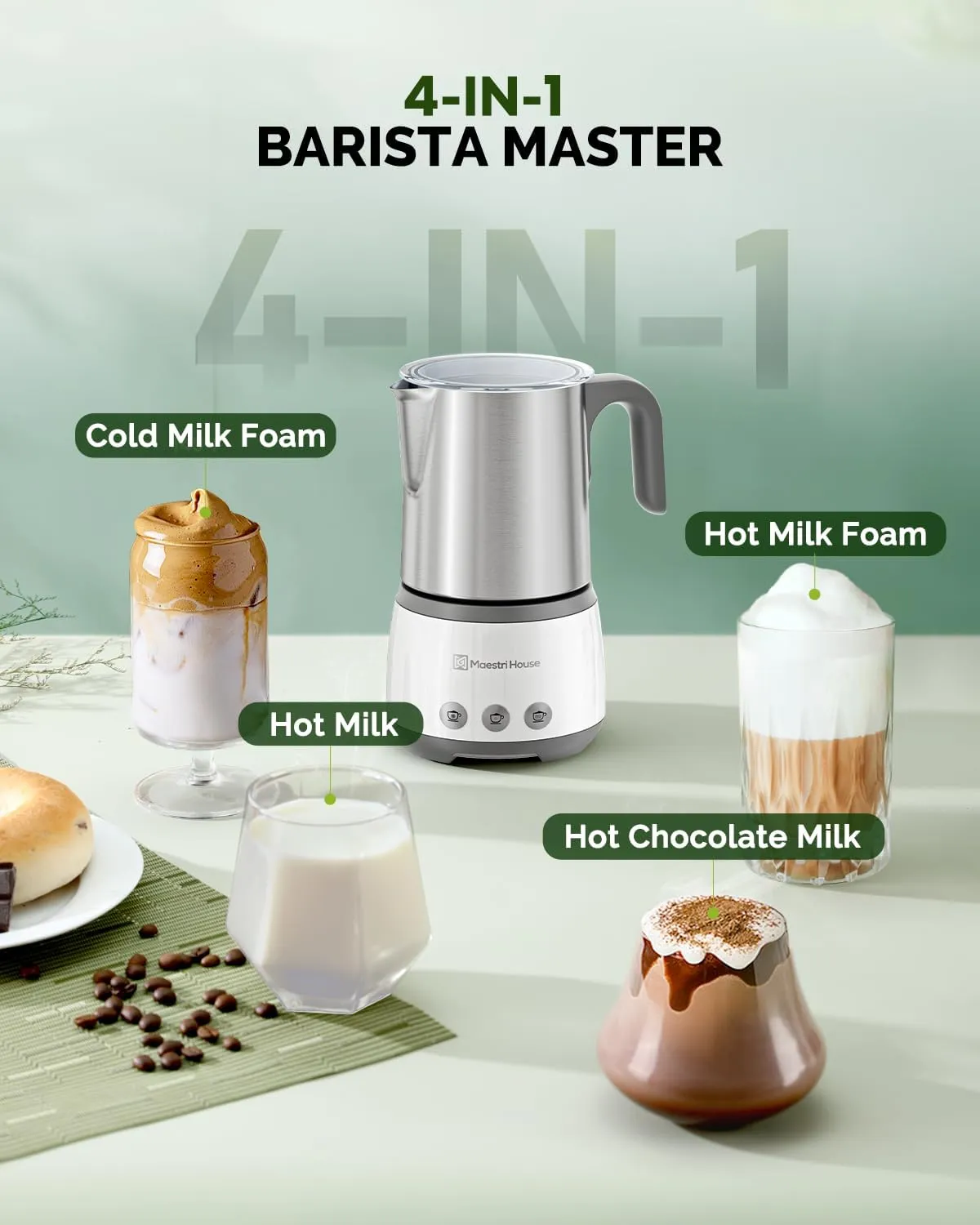 Maestri House BasicFro 500 mousseur à lait électrique 4-en-1