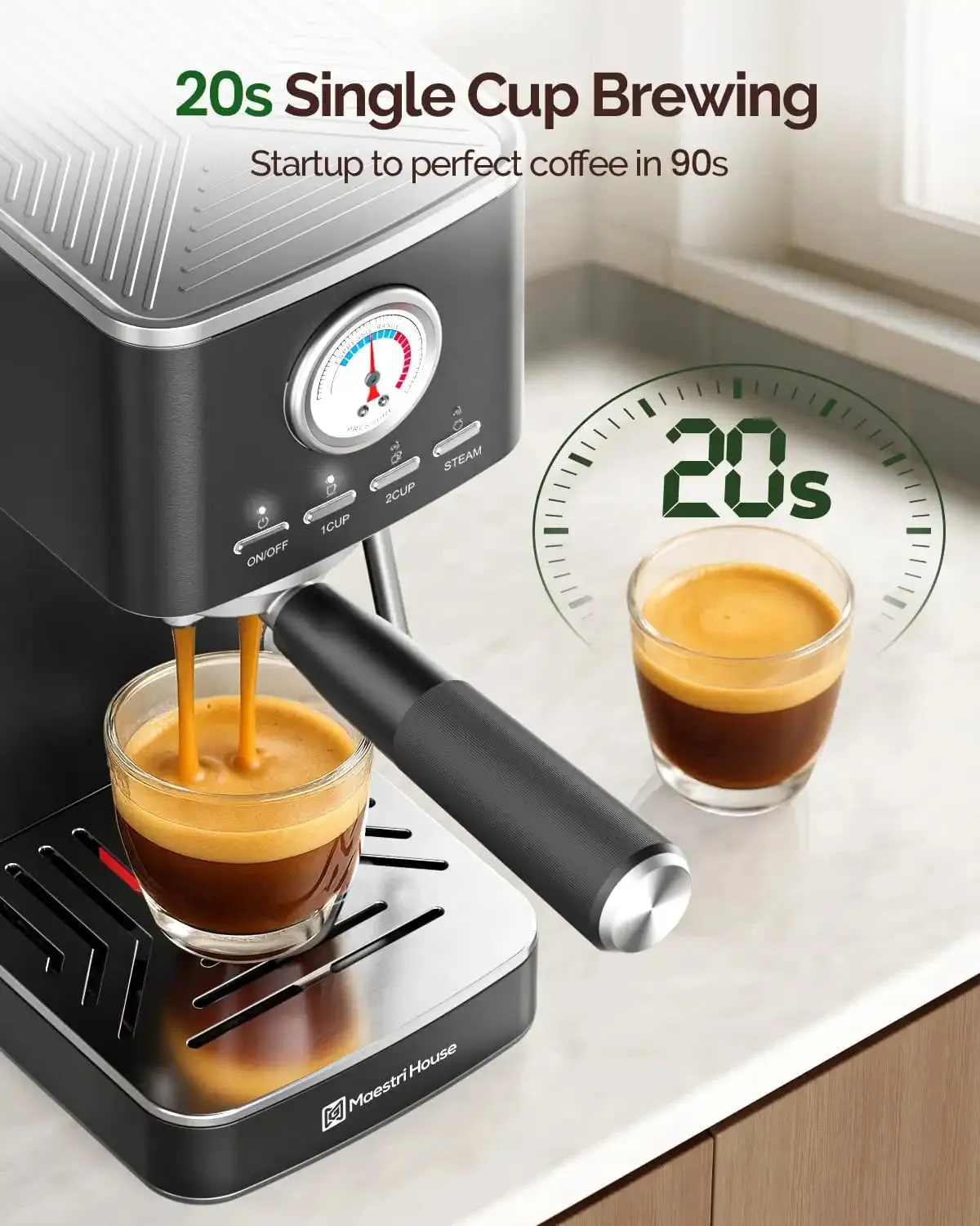 Maestri House Lab MHCM01 machine espresso noire 20 bars