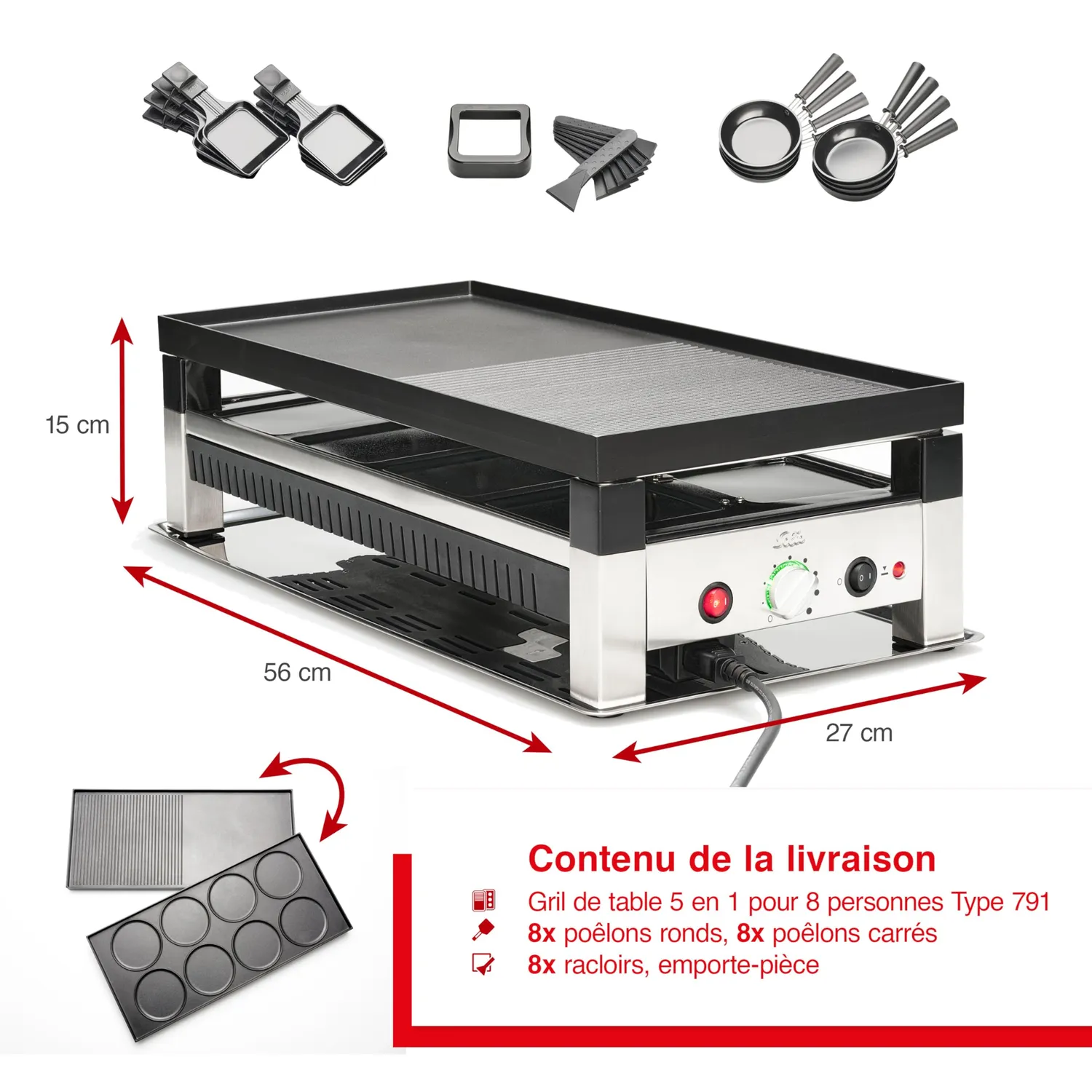 Solis Table Grill 791 grill raclette 8 personnes inox