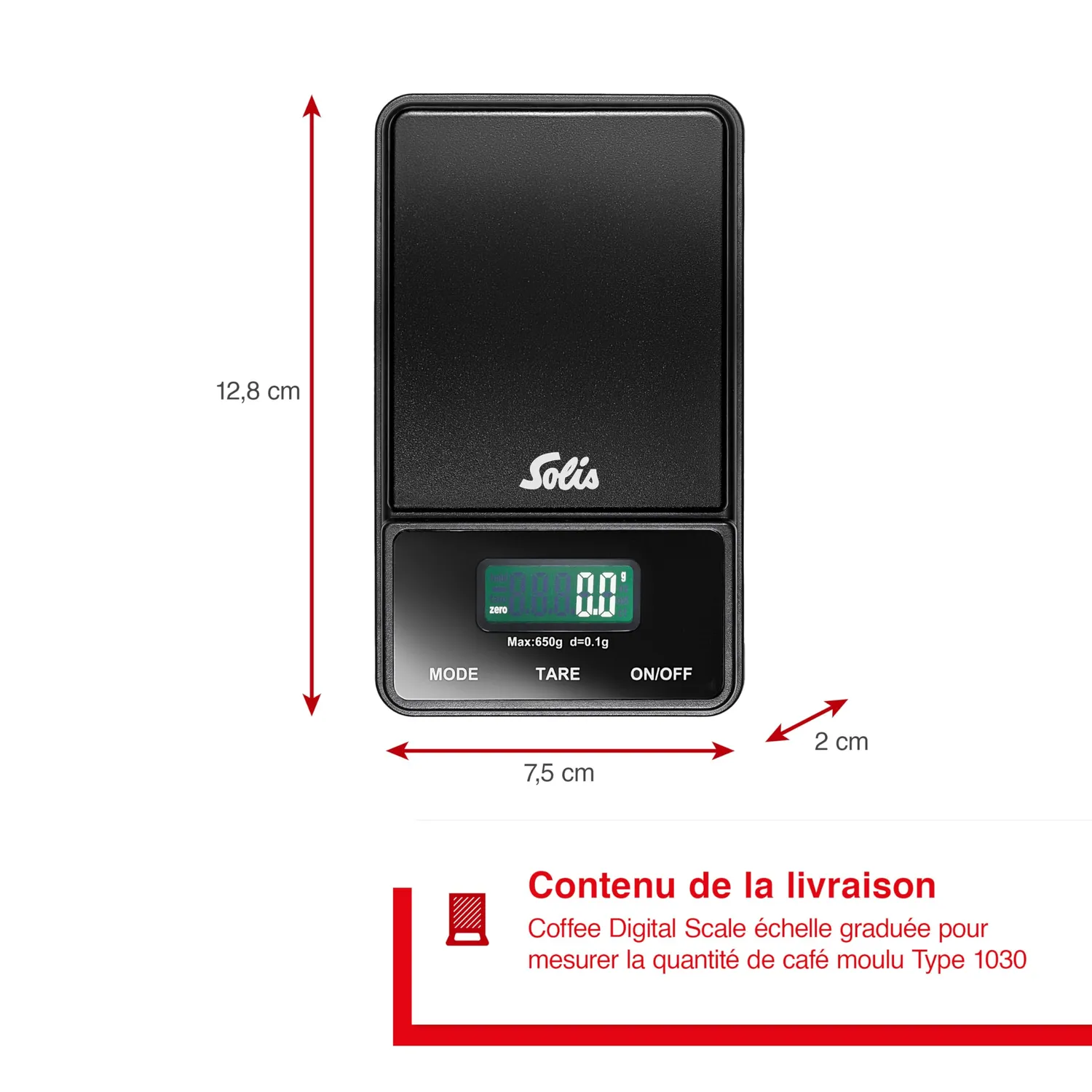 Solis 1030 balance café précision 650 g mouture 0,1 g