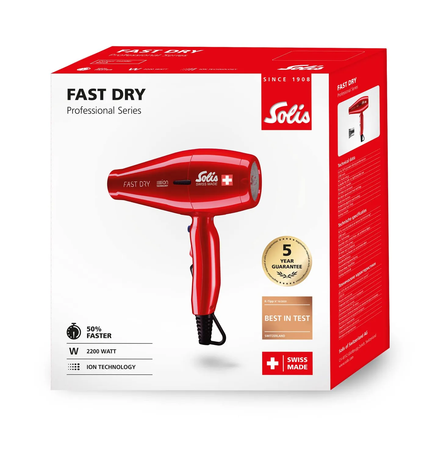 Solis Fast Dry 381 sèche-cheveux 2200W rouge ionique
