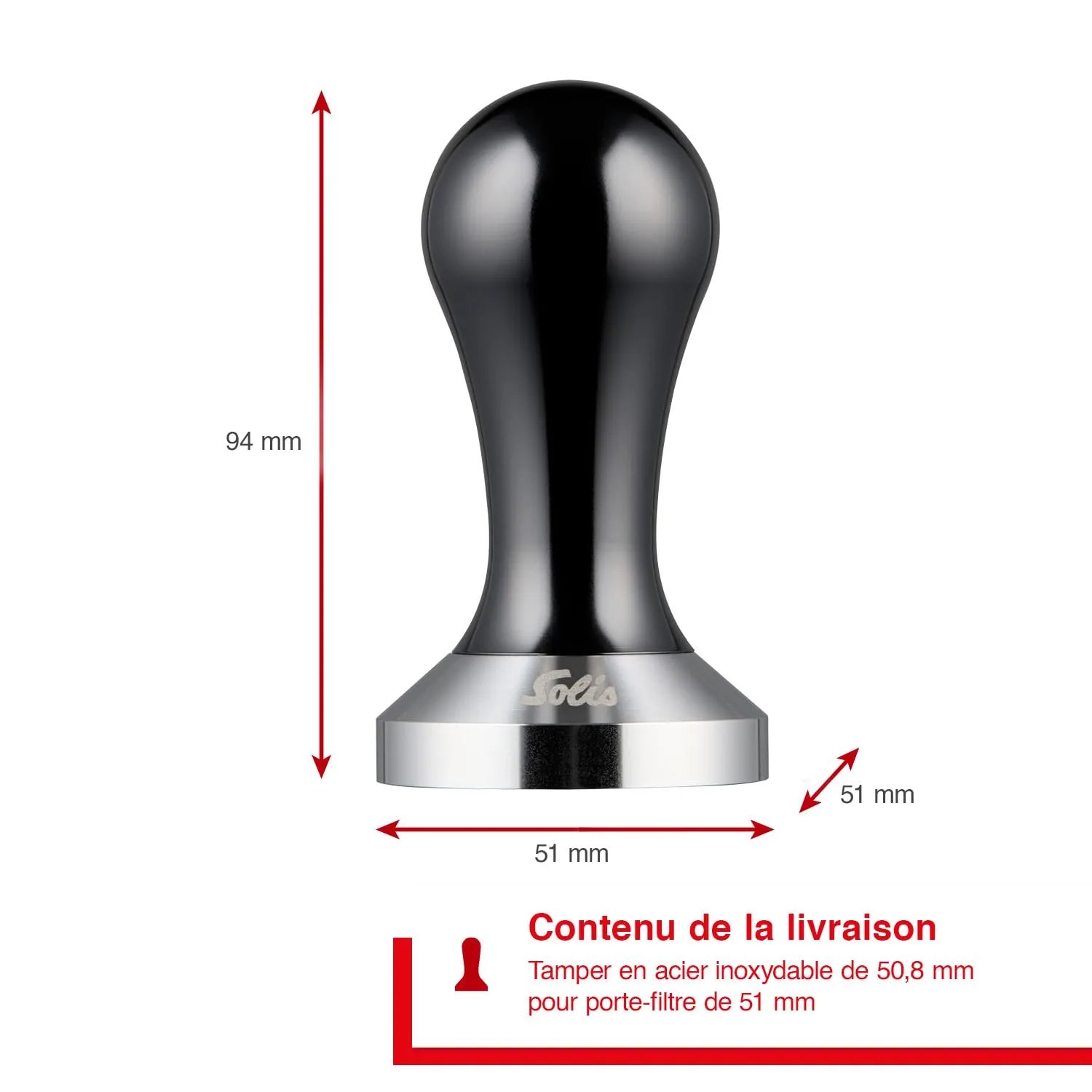 Solis 51 mm tamper presse café aluminium