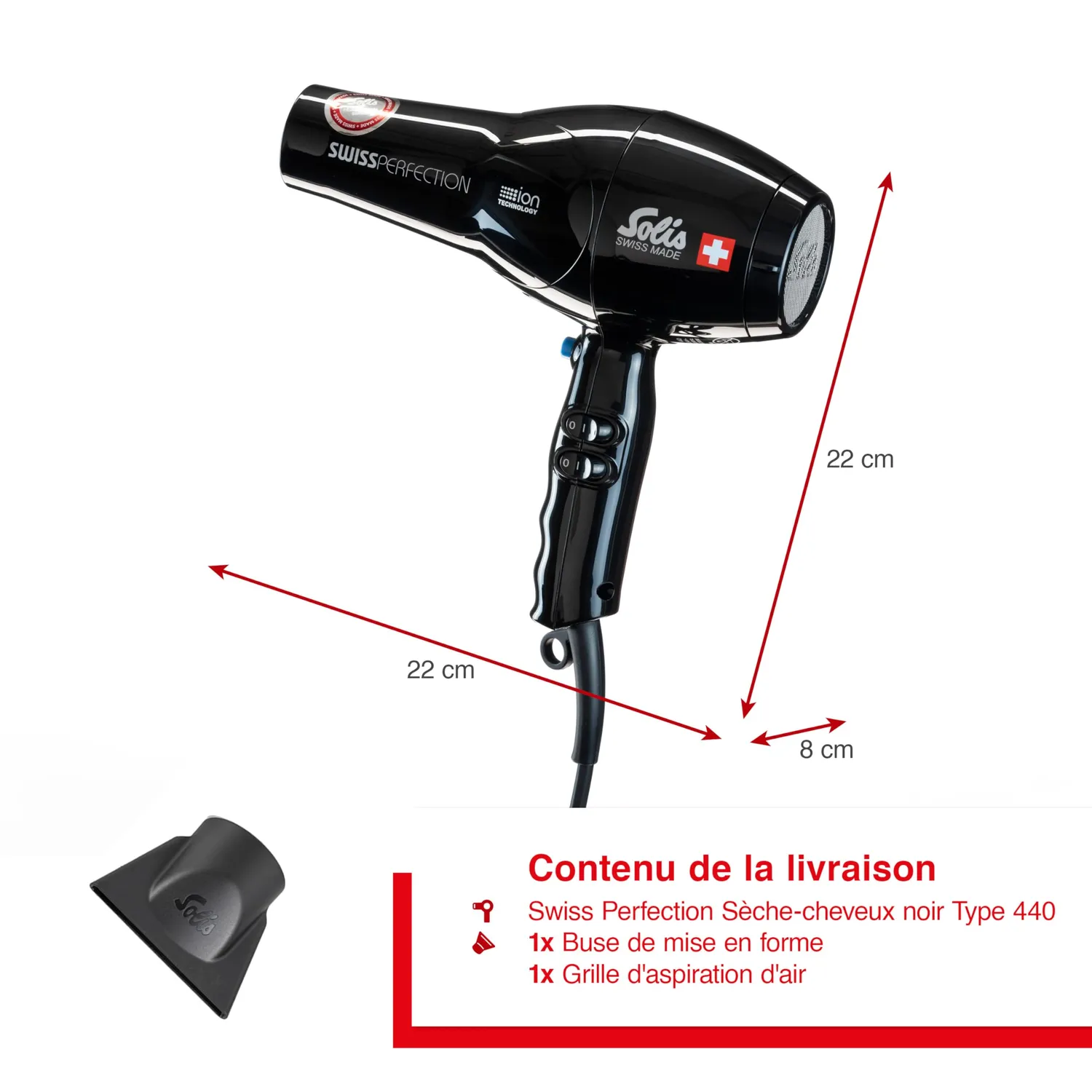Solis Swiss Perfection Type 440 seche-cheveux noir 2300 W
