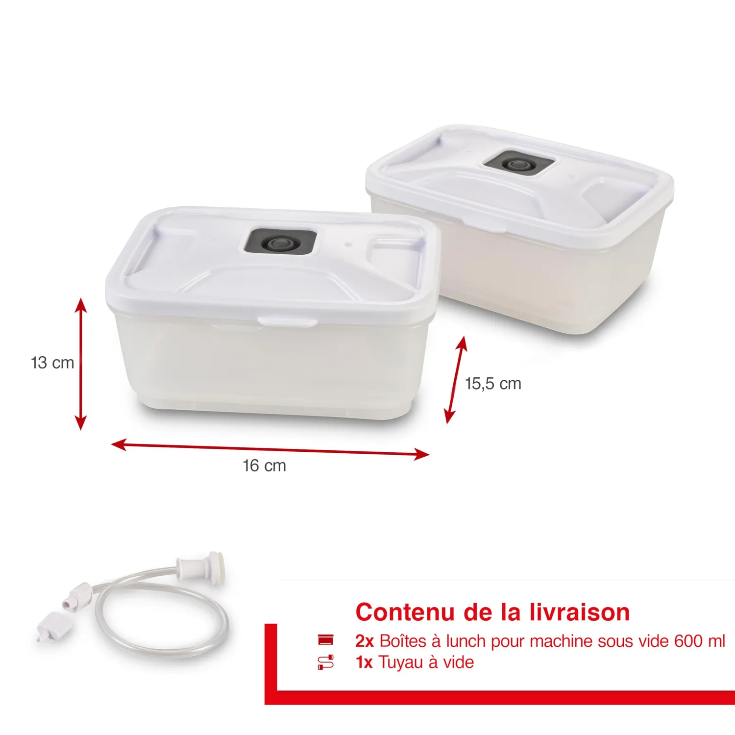 Solis boîtes sous vide 2x600 ml rectangulaires polypropylène