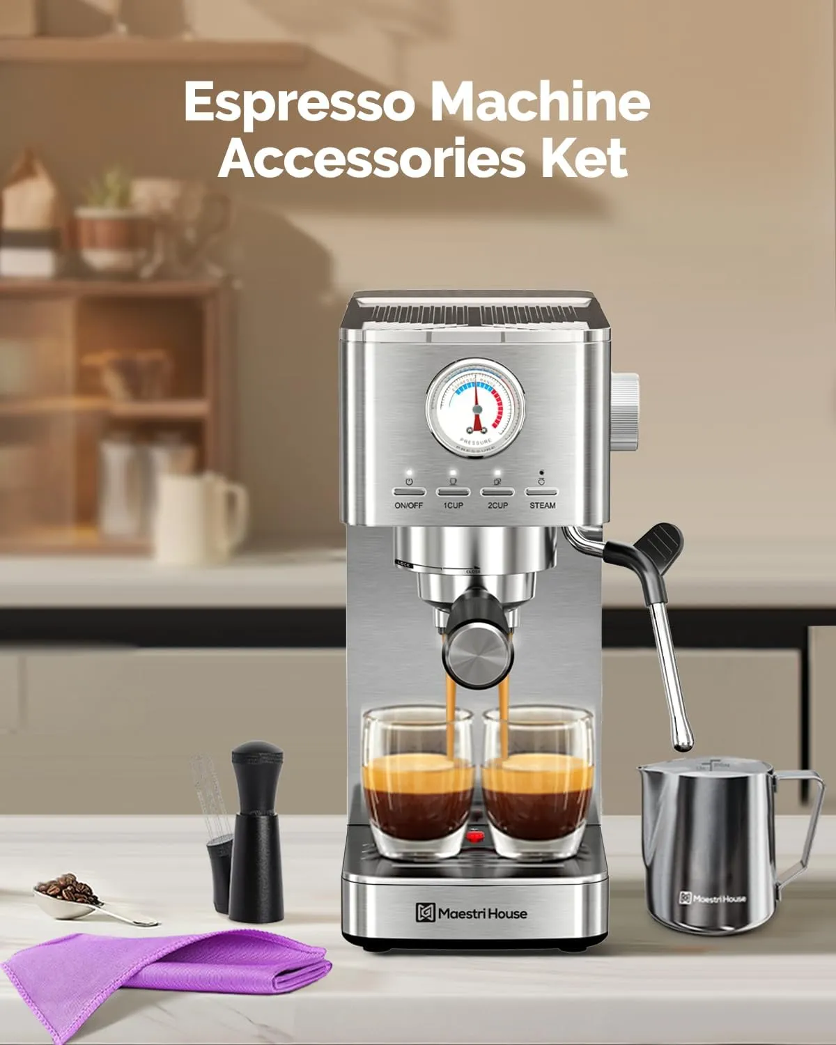Maestri House kit expresso 4 pièces pichet inox WDT
