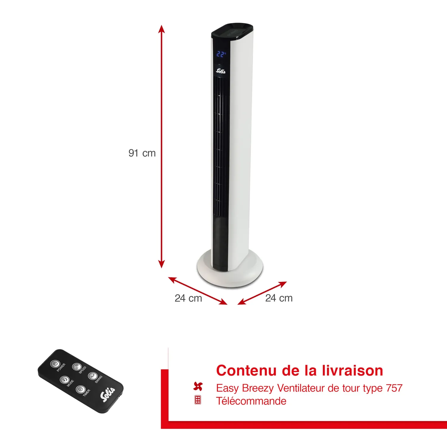 Solis 757 Easy Breezy ventilateur tour 3 vitesses