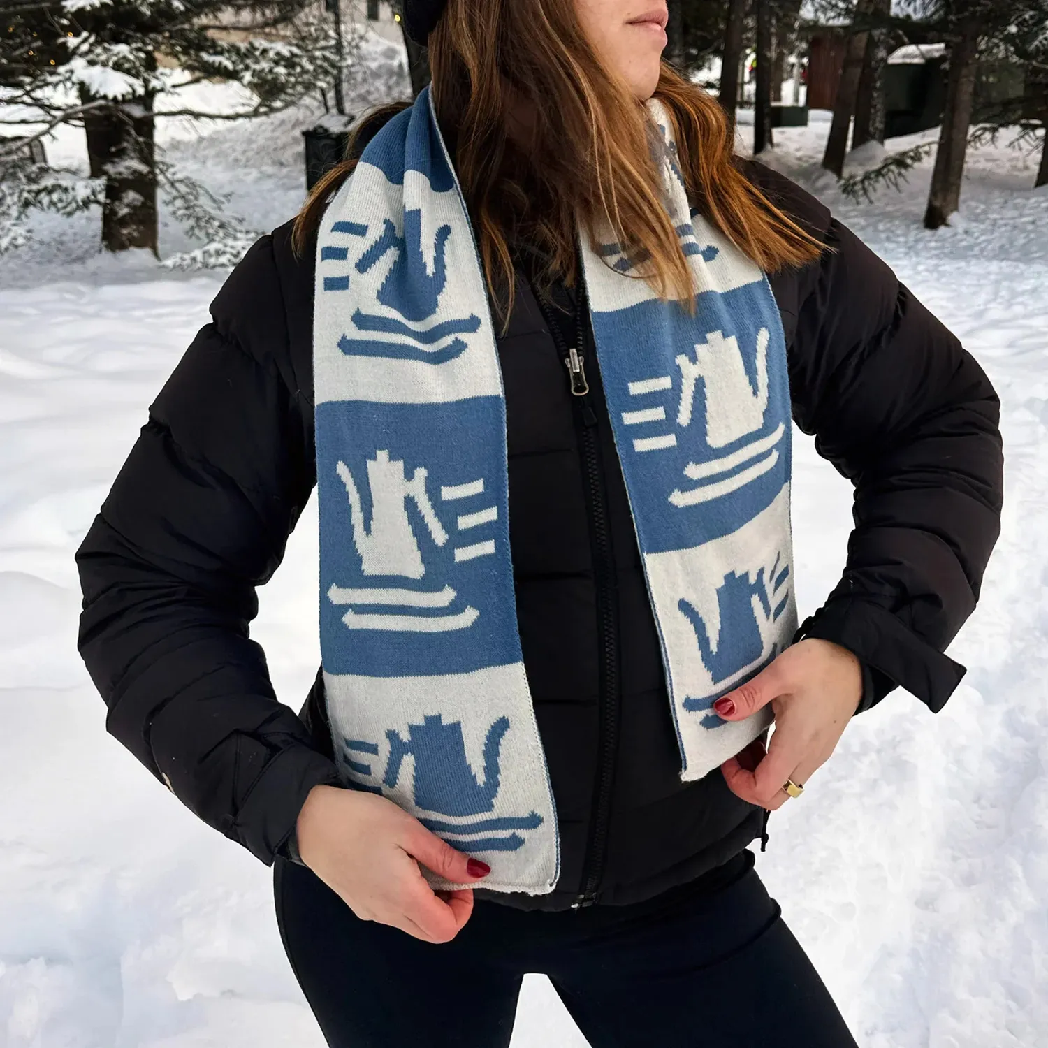 Fellow Ski Club Scarf écharpe écru et bleu