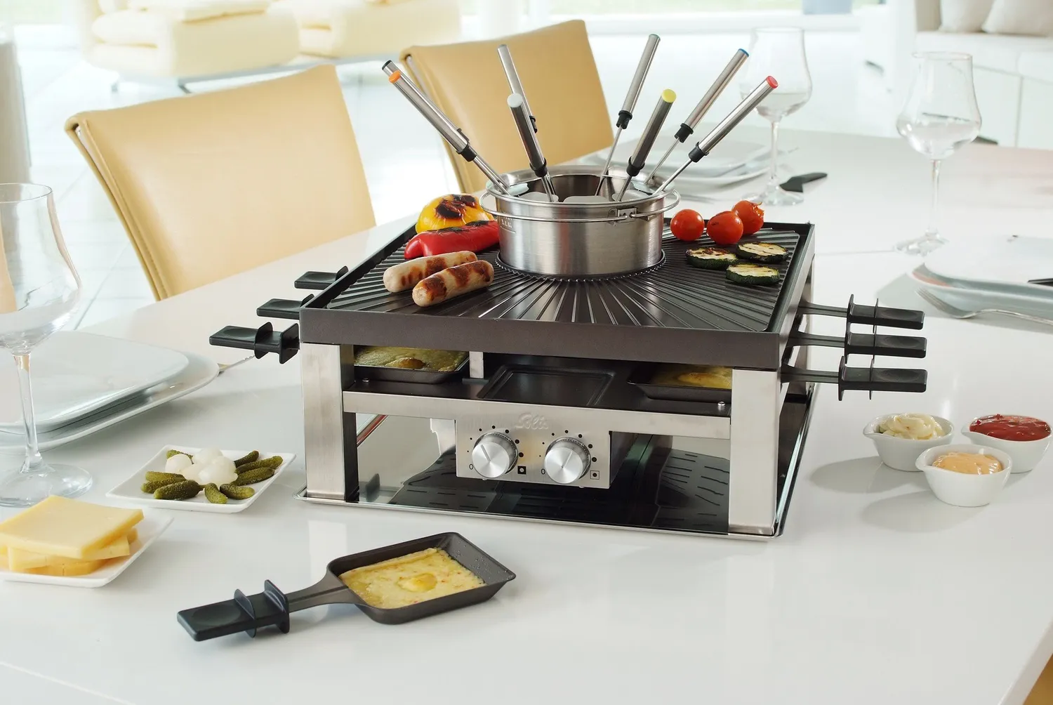 Solis Combi Grill 3 en 1 raclette fondue grill inox 8 pers