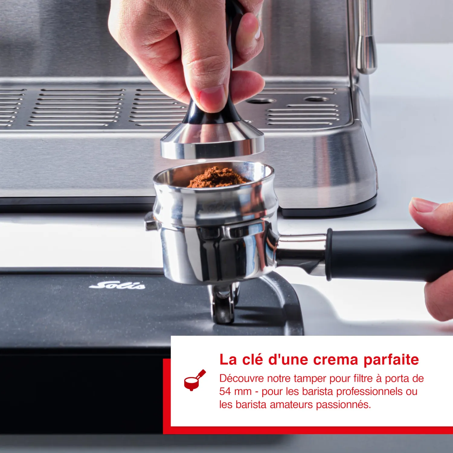 Solis Tamper café 54 mm acier inoxydable chromé