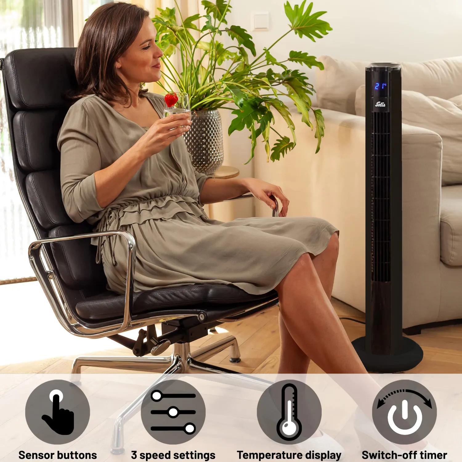 Solis Easy Breezy 757 ventilateur colonne noir mat 91 cm