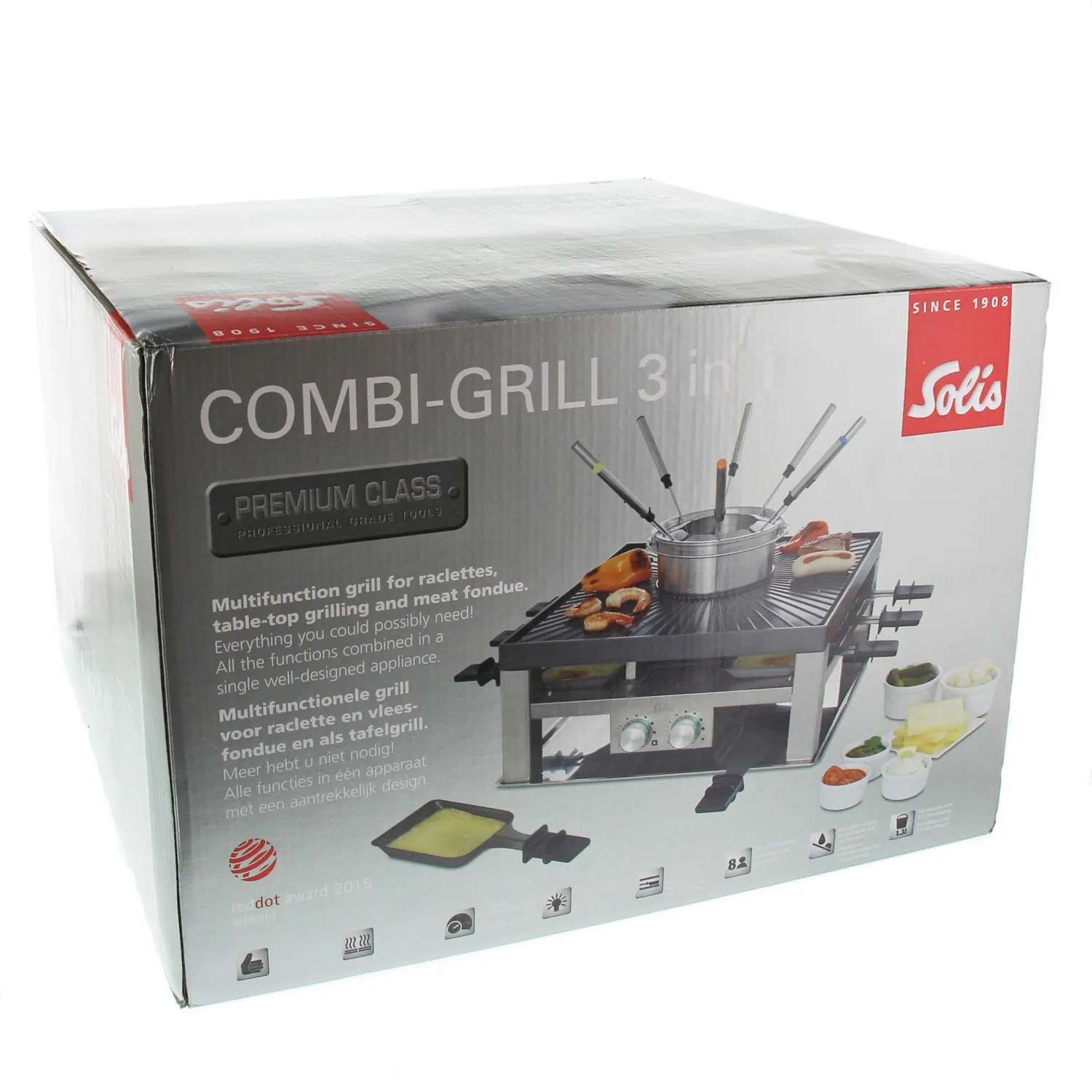 Solis Combi Grill 3 en 1 raclette fondue grill inox 8 pers