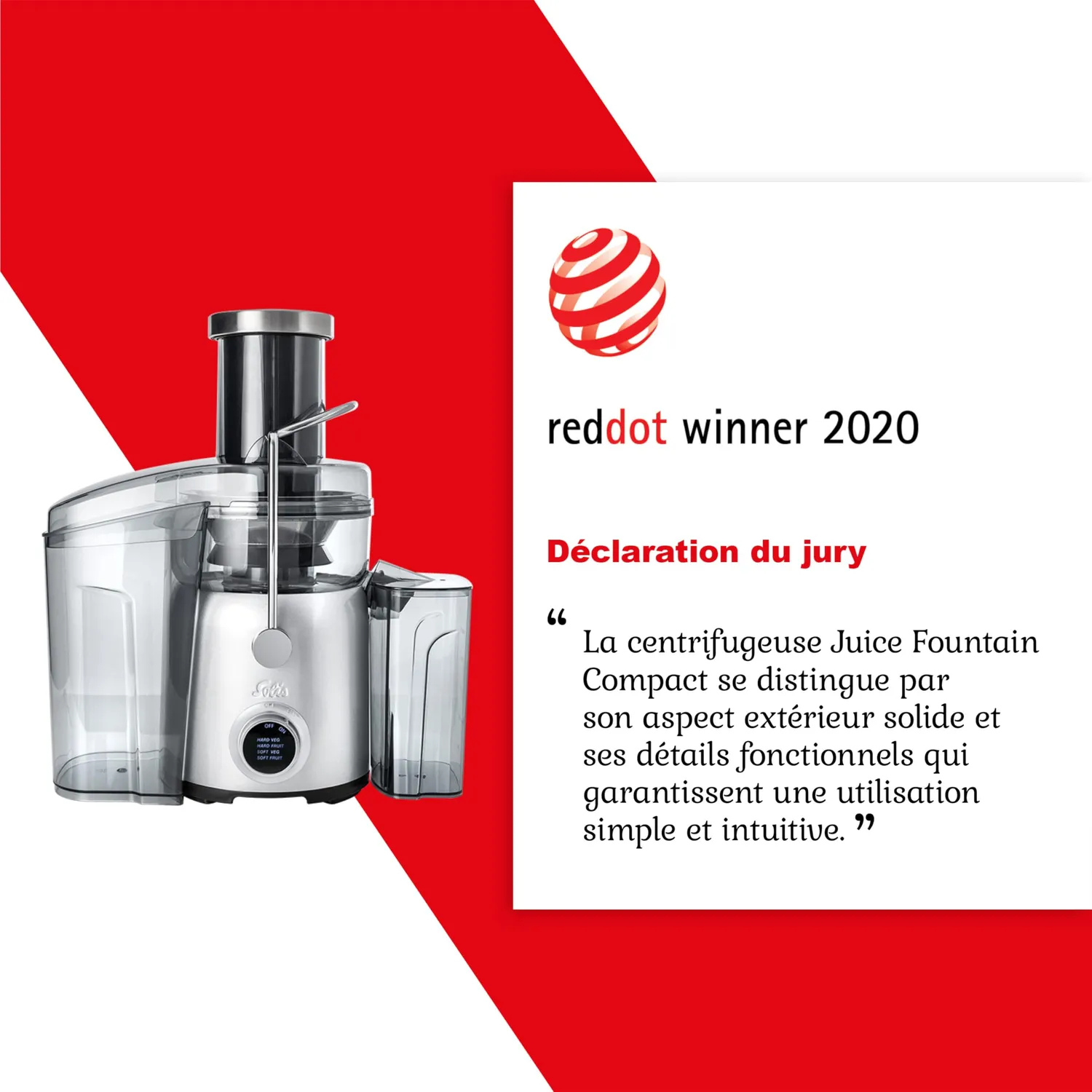 Solis Juice Fountain Compact 8451 centrifugeuse inox 4 vitesses
