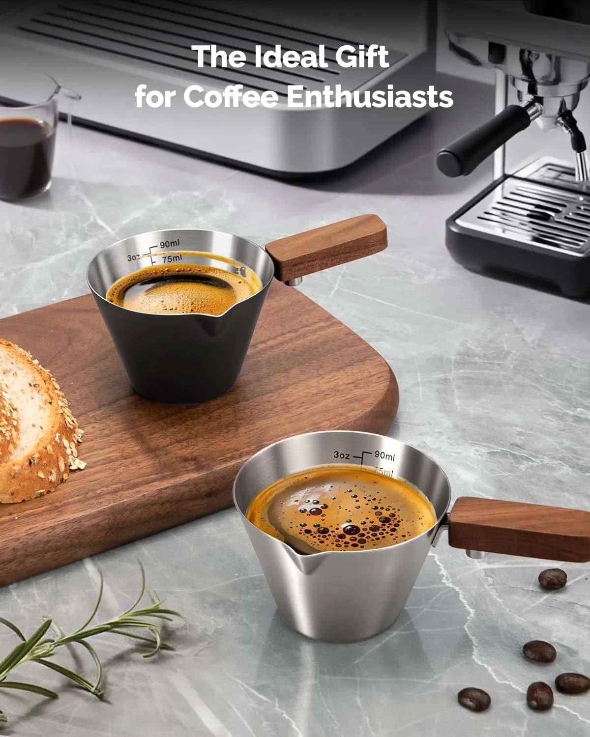 Maestri House tasse doseuse espresso inox noir 90ml noyer