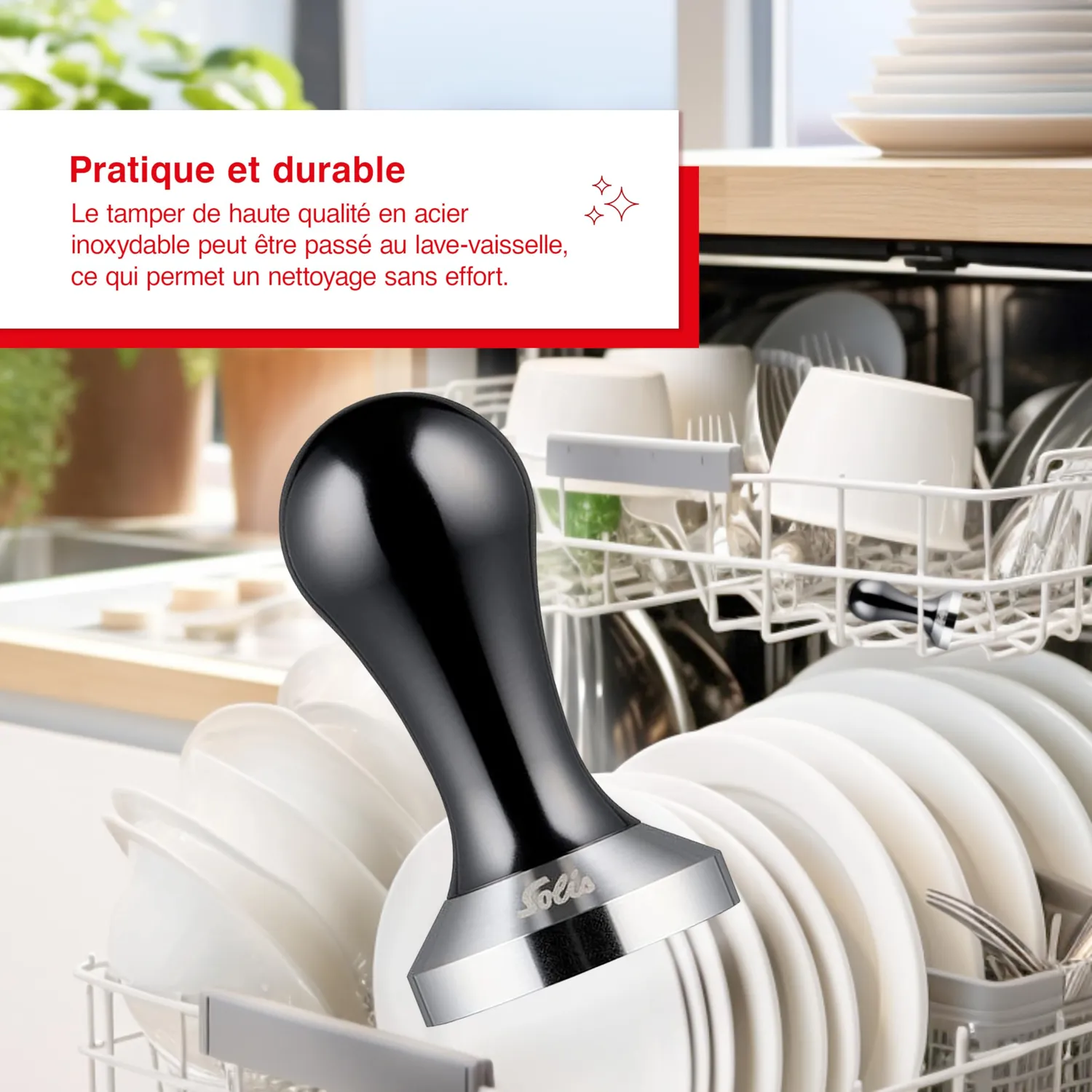 Solis Tamper café 54 mm acier inoxydable chromé