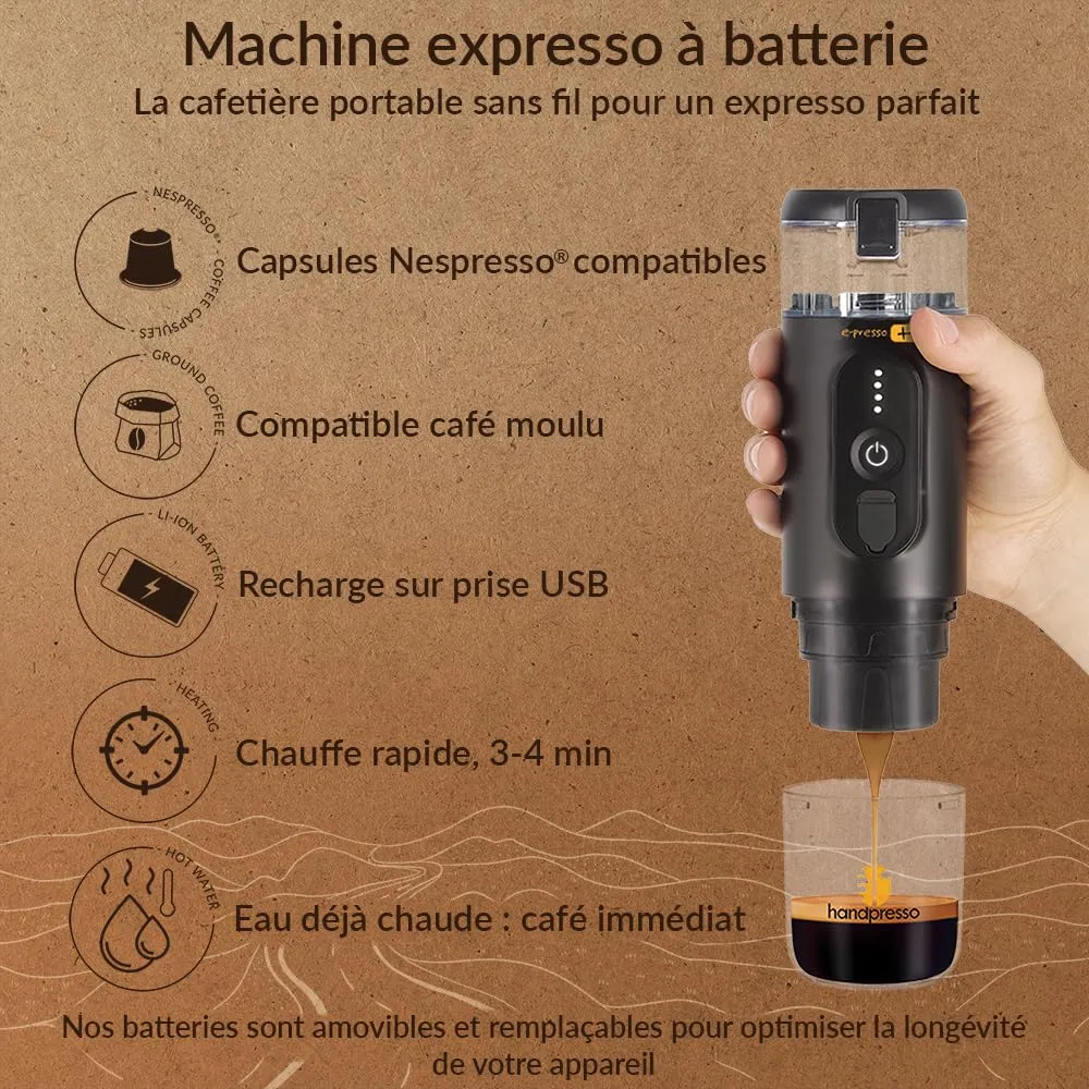 Handpresso E-Presso+ 21710 cafetière portable batterie capsules 19 bar