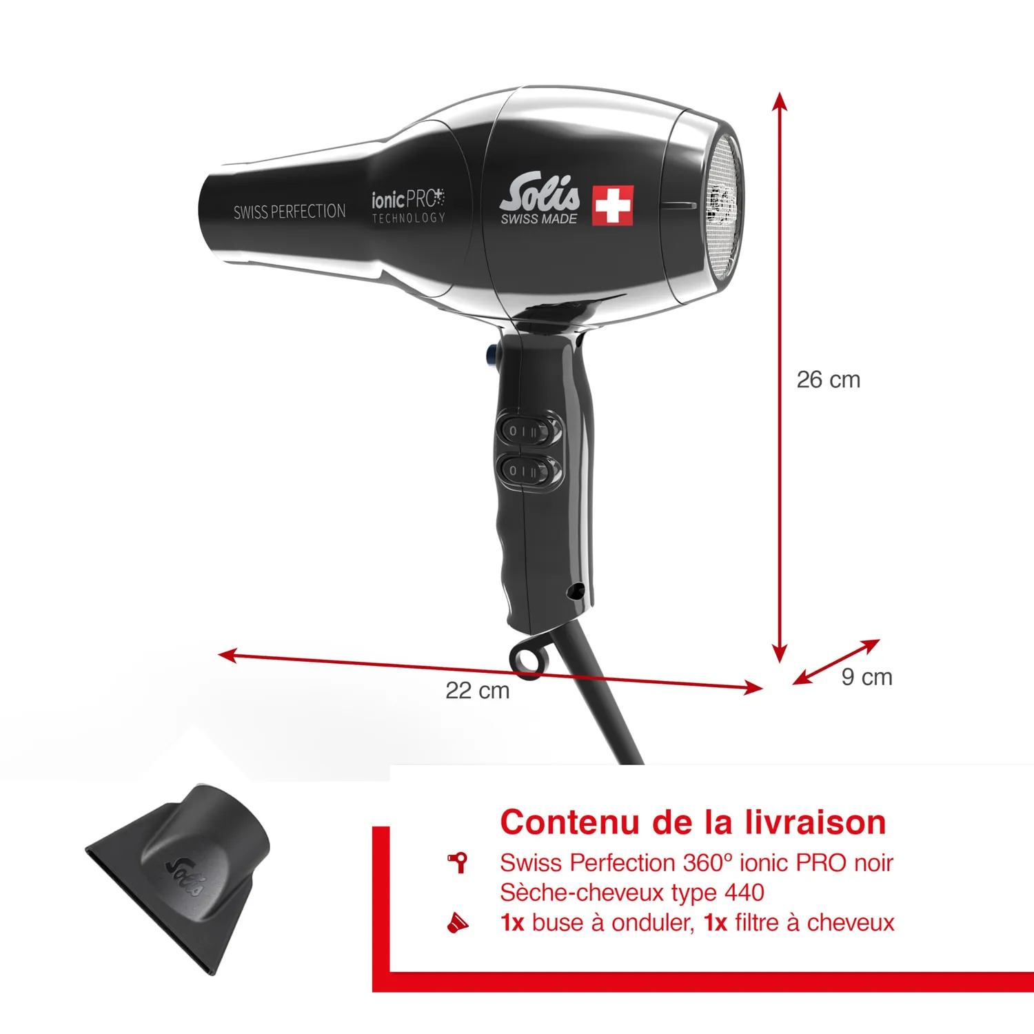 Solis Swiss Perfection 360 ionicPRO 440 sèche-cheveux noir